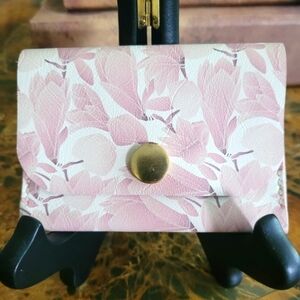Floral Pink and White Wallet with Gold Button